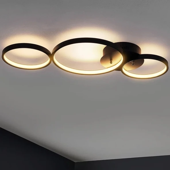 Troya / Plafonyer Avize / 70x25 cm / Antrasit Gövde / 3 Renk Yanar / 3 Renk Işık ürün görseli 1