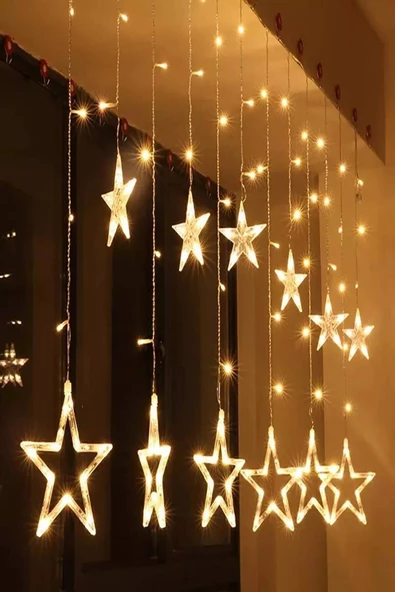 GOLDENSTAR Yıldızlı Perde Salkım Saçaklı Led Işıklar Animasyonlu ürün görseli 1