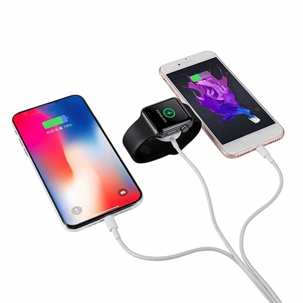 iPhone  Akıllı Saat 3 in 1 Lightning-Type-C-Wireless USB Şarj Kablosu - Resim 4