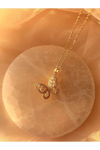 Çelik Kolye gold kelebek - Resim 4