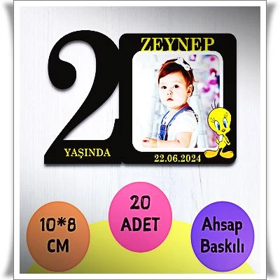 Bebek Çocuk Doğum Günü Resimli Ahşap Magnet 20 Adet a6 ürün görseli 1