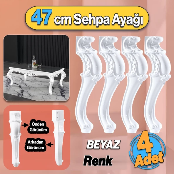 Beyaz Renk Plastik 4 Adet Valenta Sehpa Ayağı 47 cm Mobilya Zigon Çay Orta Sehpası Ayak Ayakları ürün görseli 1