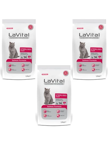 Lavital Somon Balıklı Kısırlaştırılmış Kuru Kedi Maması 1.5 Kg 3 Adet ürün görseli 1