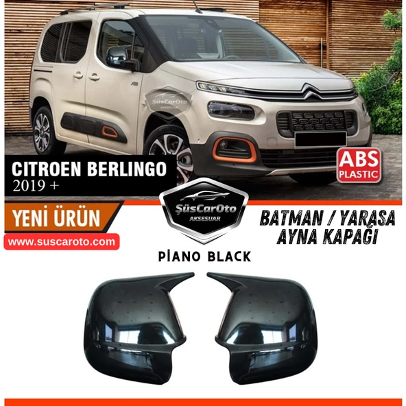 Citroen Berlingo Mk3 2019 Sonrası Uyumlu Batman Yarasa Ayna Kapağı Piano Black ABS Plastik Sağ Sol Takım ürün görseli 1
