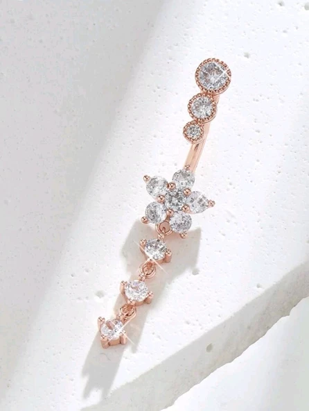 Gold Rose  Taşlı Uzun Göbek Piercing ürün görseli 1