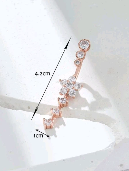 Gold Rose  Taşlı Uzun Göbek Piercing - Resim 2