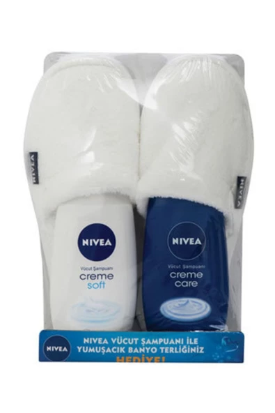 Nivea Creme Soft+ Crema Care Vücut Şampuanı 250+250 ml Terlik Hediye ürün görseli 1
