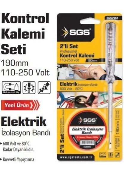 Profosyonel Kontrol Kalemi + Elektrik Bandı Sgs 2'li Set ürün görseli 1
