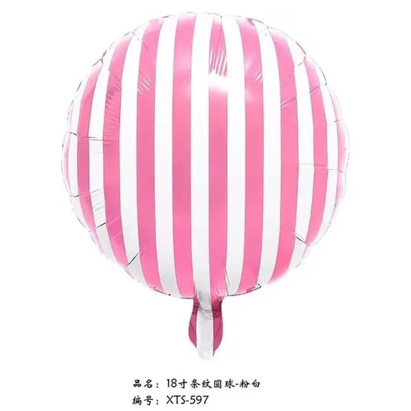 Pembe Beyaz Çizgili Yuvarlak Folyo Balon 18 inç ürün görseli 1