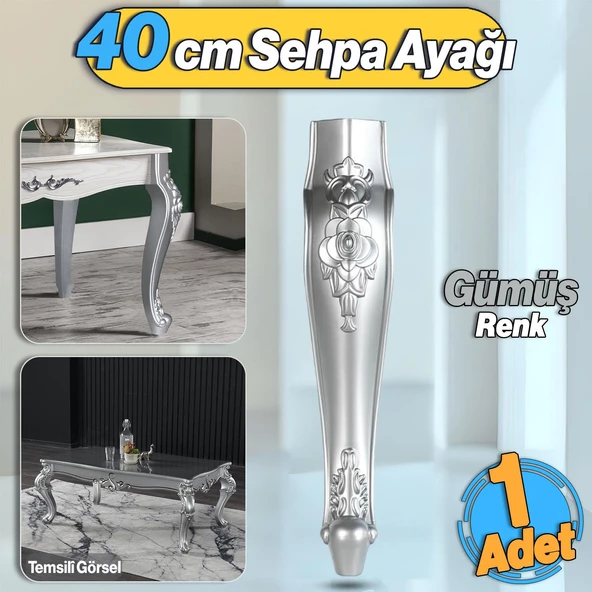 Rosa Plastik Sehpa Ayağı 40 cm Gümüş Renk Orta Ayak Zigon Sehpa Mobilya Masa Ayakları 1 Adet Gri ürün görseli 1
