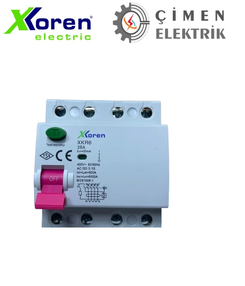 XKoren 4X25 30ma 6kA Monofaze Kaçak Akım Rölesi XKR64P-30-25 ürün görseli 1