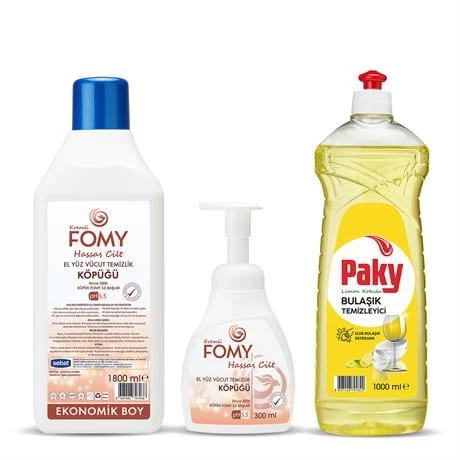 FOMY Hassas Cilt Köpük Sabun Seti + PAKY Elde Bulaşık Deterjanı ürün görseli 1