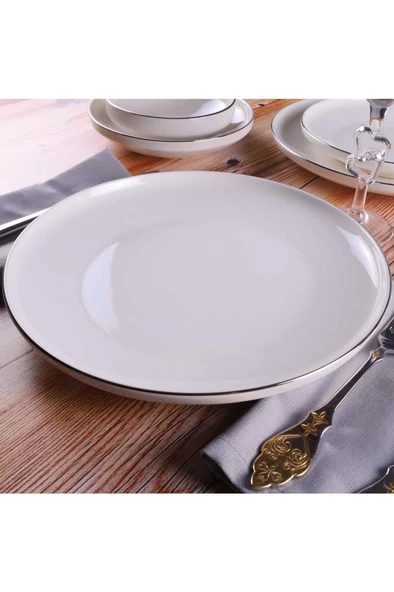 GALERİ KRİSTAL SEMAZEN 27 CM SERVİS TABAĞI KREM PLATİN  FİLE ürün görseli 1
