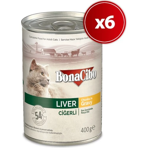 BonaCibo Soslu Ciğerli Yaş Kedi Maması 400 gr x 6 Adet - (Toplam 2.4 Kg) Ekonomik Set ürün görseli 1
