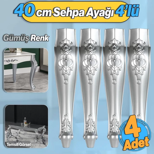 Rosa 4 Adet Plastik Sehpa Ayağı 40 cm Gümüş Renk Orta Ayak Zigon Sehpa Mobilya Masa Ayakları Gri ürün görseli 1