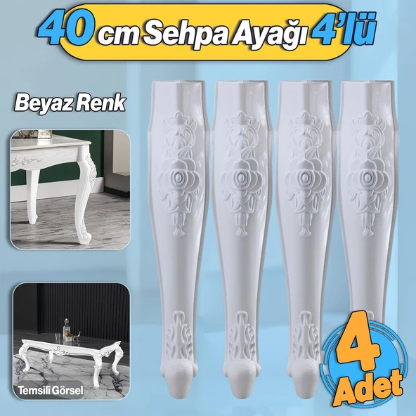 Rosa 4 Adet Plastik Sehpa Ayağı 40 cm Beyaz Renk Orta Ayak Zigon Sehpa Mobilya Masa Ayakları Beyaz ürün görseli 1