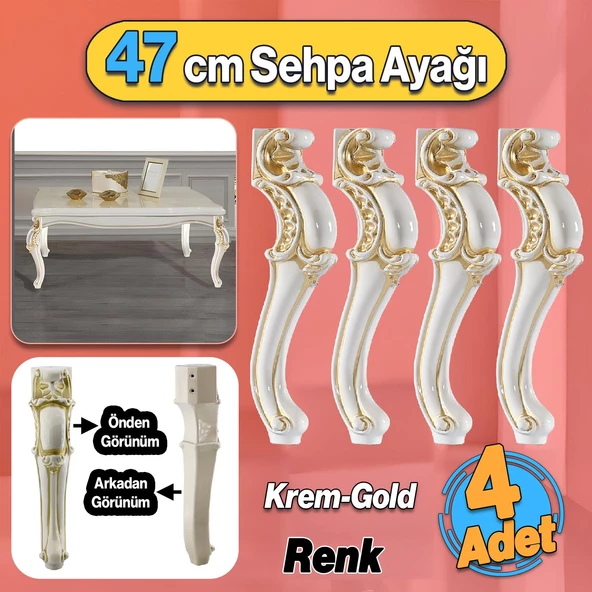 Plastik Krem Altın 4 Adet Valenta Sehpa Ayağı 47 cm Mobilya Zigon Çay Orta Sehpası Ayak Ayakları ürün görseli 1