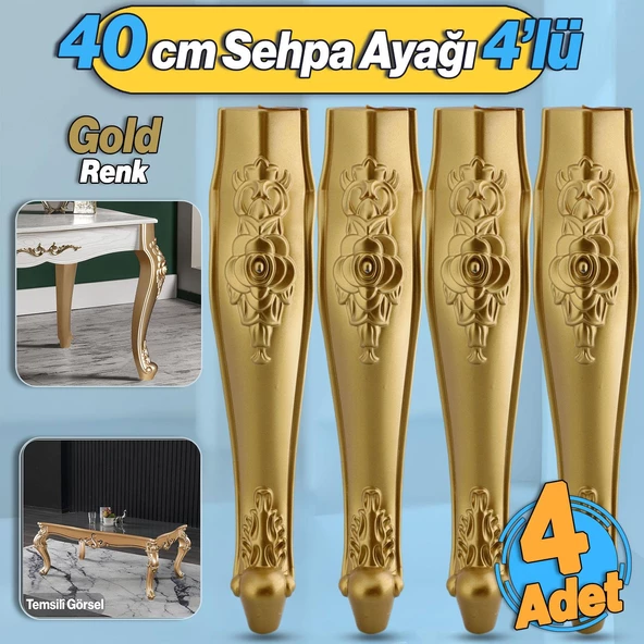 Rosa 4 Adet Plastik Sehpa Ayağı 40 cm Gold Altın Renk Orta Ayak Zigon Sehpa Mobilya Masa Ayakları ürün görseli 1