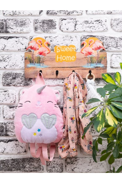 DeepCraft Çocuk Odası Duvar Askılığı 4 Askılı Montessori Doğal Ahşap Uv Baskılı SweetHome ürün görseli 1