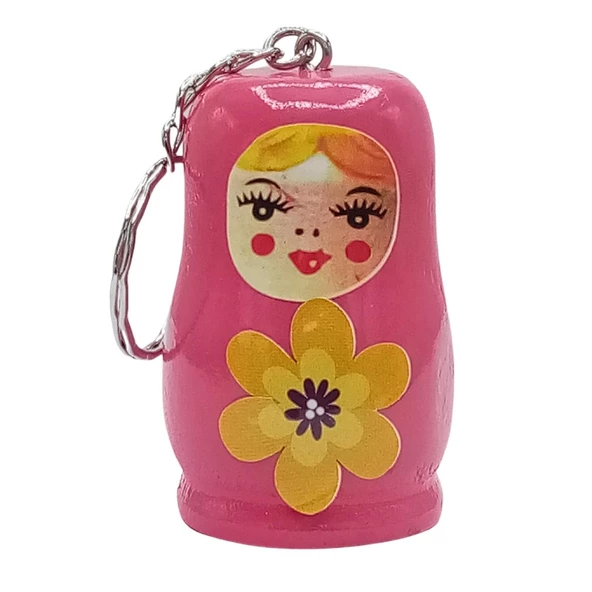 Ahşap Matruşka Bebek Anahtarlık Pembe 5cm Büyük Boy ürün görseli 1