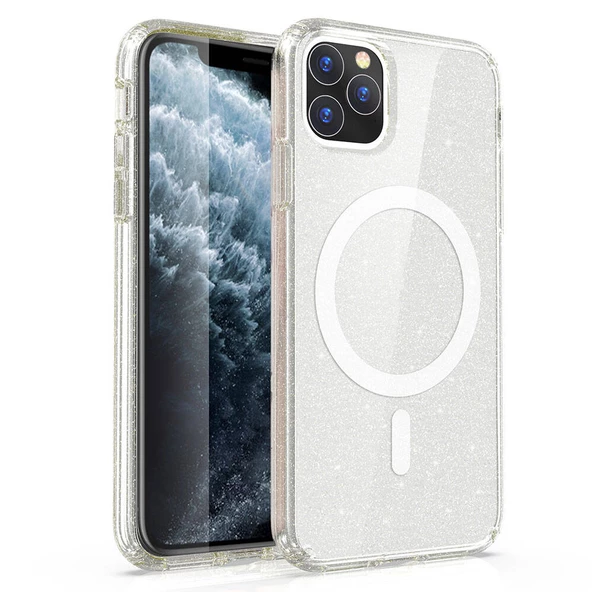 iPhone 11 Kılıf Magsafe Şarj Özellikli Parlayan Simli Saydam Renkli Allstar Kapak ürün görseli 1