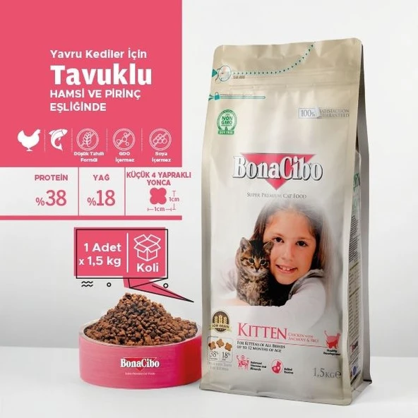 BonaCibo Kitten 1,5 Kg - Yavru Kediler İçin Gelişim Destekli ve Yüksek Proteinli Mama ürün görseli 1
