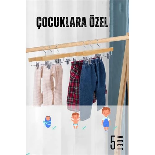 ModaCar Çocuk Elbise Askısı 5 Adet Ahşap ürün görseli 1