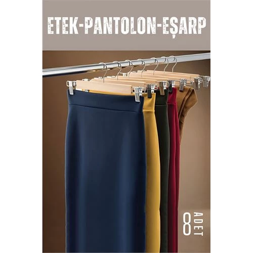 ModaCar Etek Pantolon Eşarp Kıskaçlı Askı 8 Adet Ahşap ürün görseli 1
