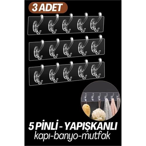 ModaCar 5 Pinli Yapışkanlı Askı Xenoty Design 3 lü SET ürün görseli 1