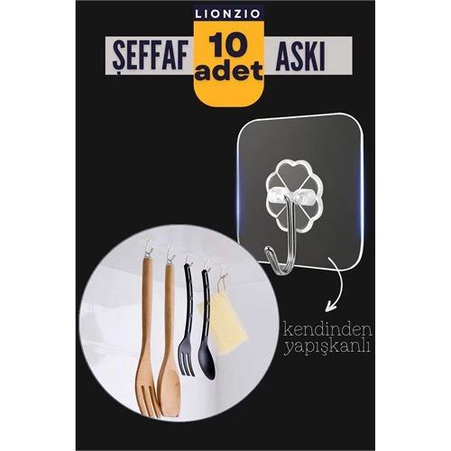 ModaCar Şeffaf Yapışkanlı Askı Lionzio Design 10 ADET ürün görseli 1