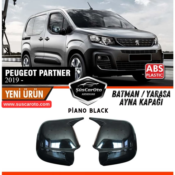 Peugeot Partner 2019 Sonrası Uyumlu Batman Yarasa Ayna Kapağı Piano Black ABS Plastik Sağ Sol Takım ürün görseli 1