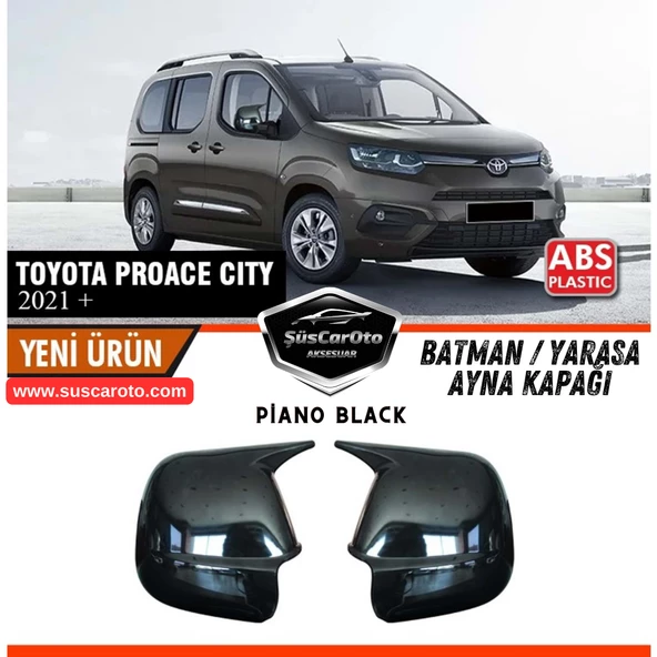Toyota Proace City 2021 Sonrası Uyumlu Batman Yarasa Ayna Kapağı Piano Black ABS Plastik Sağ Sol Takım ürün görseli 1