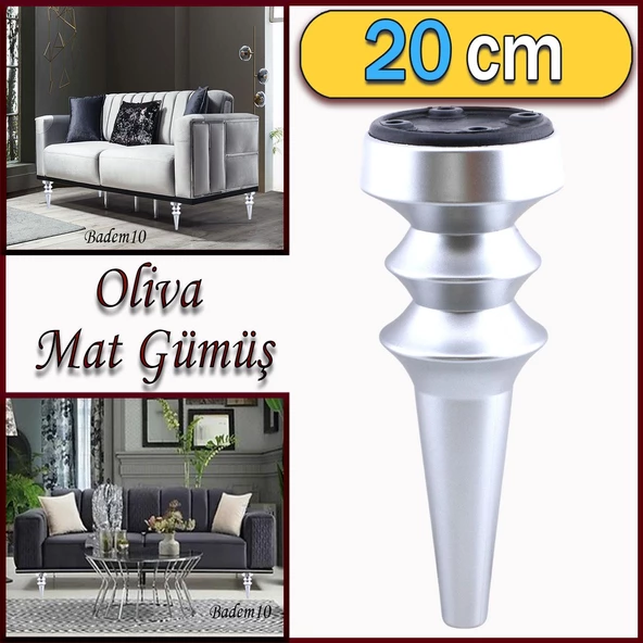 Oliva Mobilya Kanepe Koltuk Tv Ünitesi Baza Ayağı Zigon Orta Sehpası Ayak Ayakları 20 cm Mat Gümüş ürün görseli 1