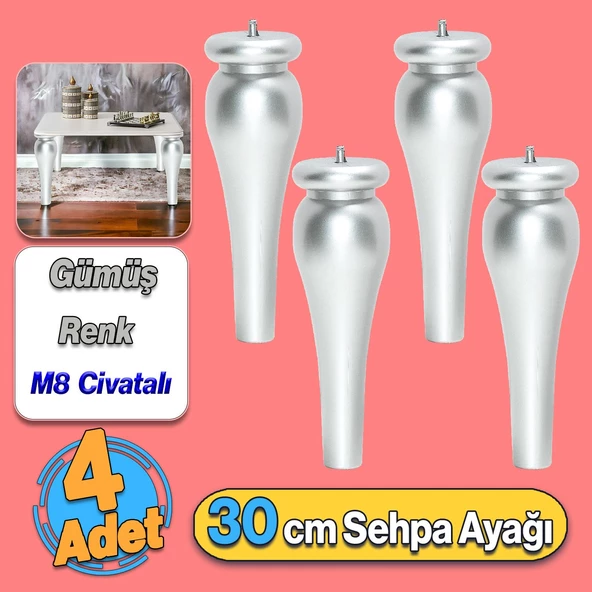 Sembol Plastik Sehpa Ayağı 30 cm Gümüş Gri 4 Adet Mobilya Çay Orta Sehpası M8 Civatalı Ayak Ayaklar ürün görseli 1