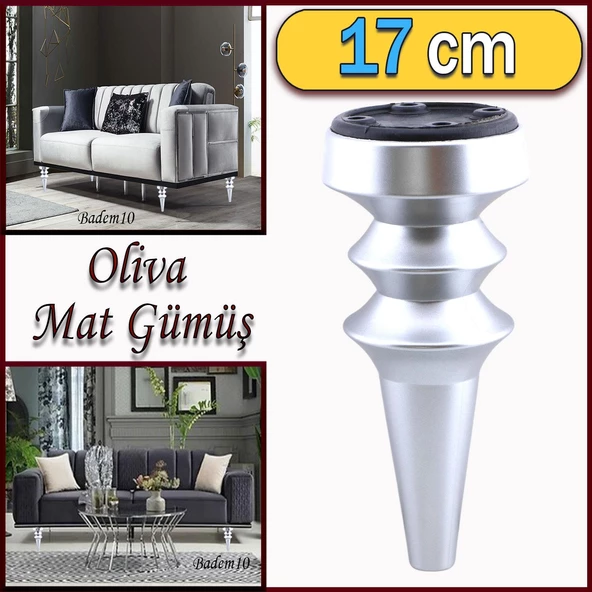 Oliva Mobilya Kanepe Koltuk Tv Ünitesi Baza Ayağı Zigon Orta Sehpası Ayak Ayakları Mat Gümüş 17 cm ürün görseli 1