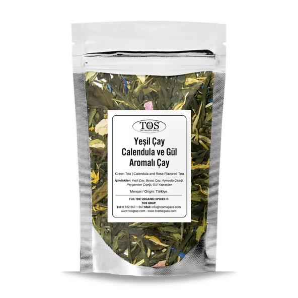 Yeşil Çay / Calendula ve Gül Aromalı Çay 250 gr (1. Kalite) ürün görseli 1