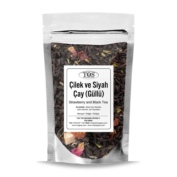 Çilek ve Siyah Çay (Güllü) 100 gr (1. Kalite) ürün görseli 1