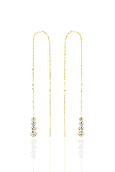 Gümüş altın yaldızlı zirkon taşlı Işıltılı Gümüş Zincir Küpe SGTL10418GOLD ürün görseli 1