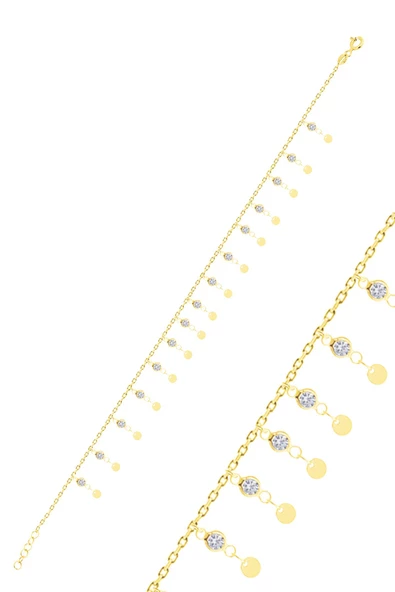 Gümüş altın yaldızlı zirkon taşlı çift sıra pullu halhal  SGTL10534GOLD ürün görseli 1
