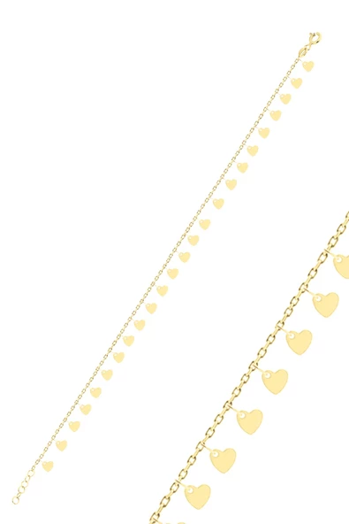 Gümüş altın yaldızlı kalp pullu halhal SGTL10541GOLD ürün görseli 1