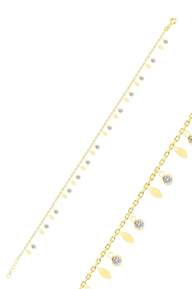 Gümüş altın yaldızlı zirkon taşlı mekik pullu halhal SGTL10548GOLD ürün görseli 1