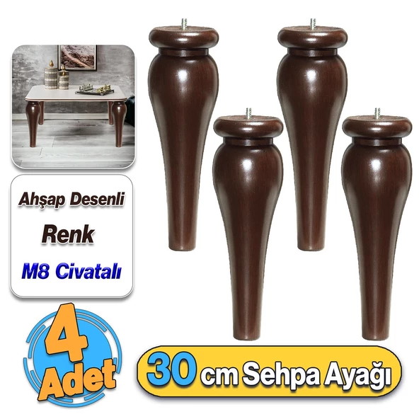 Sembol Plastik Sehpa Ayağı 30 cm Ahşap Desenli 4 Adet Mobilya Orta Sehpası M8 Civatalı Ayak Ayaklar ürün görseli 1
