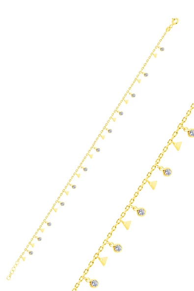Gümüş altın yaldızlı zirkon taşlı üçgen pullu halhal  SGTL10547GOLD ürün görseli 1