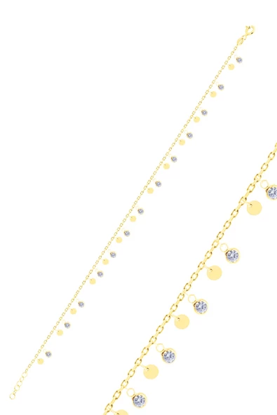 Gümüş altın yaldızlı zirkon taşlı pullu halhal SGTL10549GOLD ürün görseli 1