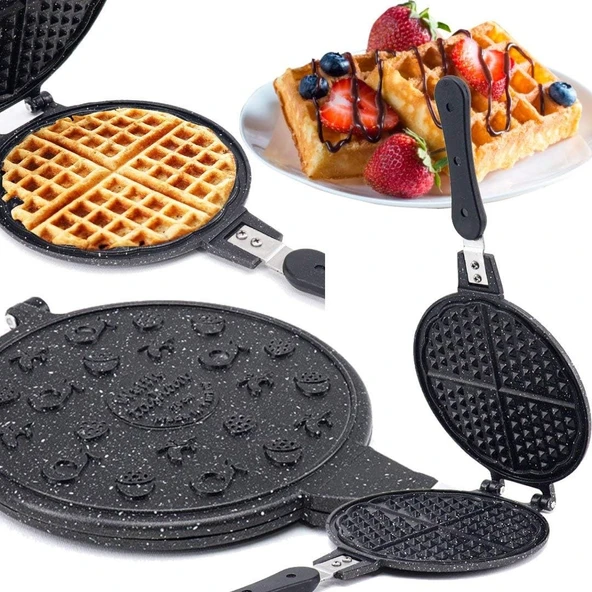 Taşhan T-0586 Granit Lüx Ocak Üstü Bakalit Saplı Waffle Tavası-20 cm ürün görseli 1
