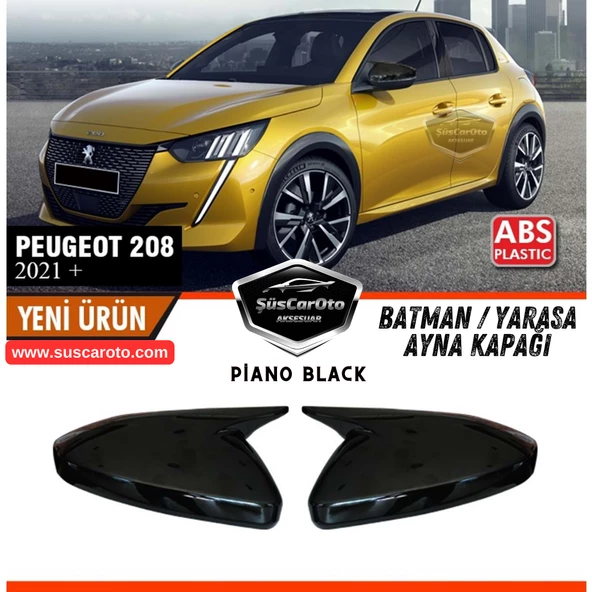 Peugeot 208 2021 Sonrası Uyumlu Batman Yarasa Ayna Kapağı Piano Black ABS Plastik Sağ Sol Takım ürün görseli 1
