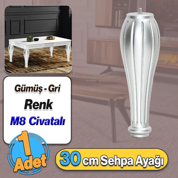 Pırlanta Plastik Sehpa Ayağı 30 cm Gümüş Renk 1 Adet Mobilya Orta Sehpası M8 Civatalı Ayak Ayaklar ürün görseli 1