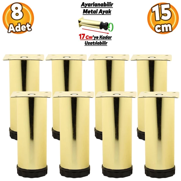 Ayarlanabilir Mobilya Kanepe Baza Koltuk Metal Destek Yükseltici Ayağı 15 cm Gold Ayakları 8 Adet ürün görseli 1
