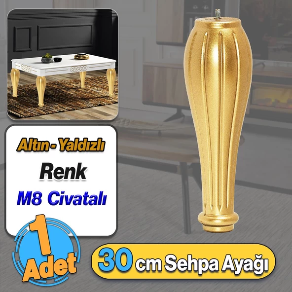 Pırlanta Plastik Sehpa Ayağı 30 cm Altın Renk 1 Adet Mobilya Orta Sehpası M8 Civatalı Ayak Ayaklar ürün görseli 1
