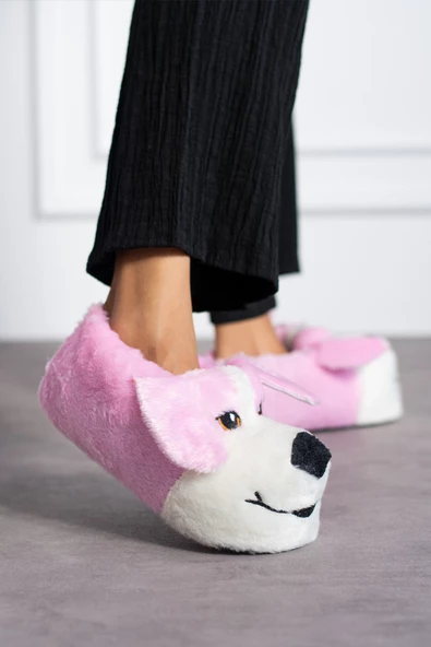 Albishoes Sevimli Köpek Hayvan Figürlü Peluş Yumuşak Taban Ev Botu Kışlık Hayvanlı Ev Panduf (30-40) ürün görseli 1